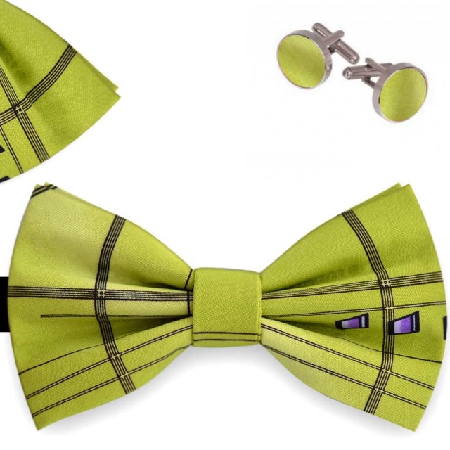 Set papion barbati, batista, butoni, verde amanda, imprimeu dungi stilizate delicat